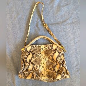 Charles Jourdan Vintage Snake Skin Satchel Removable Strap Large Gold Accents